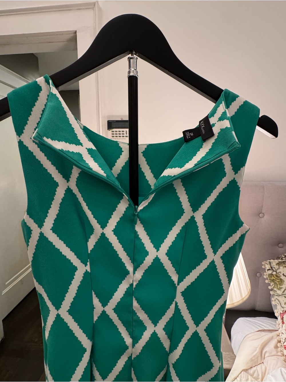 ALYX Teal and White Geometric Midi Sheath Dress - Picture 10 of 12